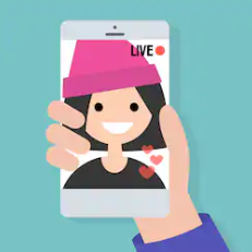 cartoon image of handheld smartphone video selfie